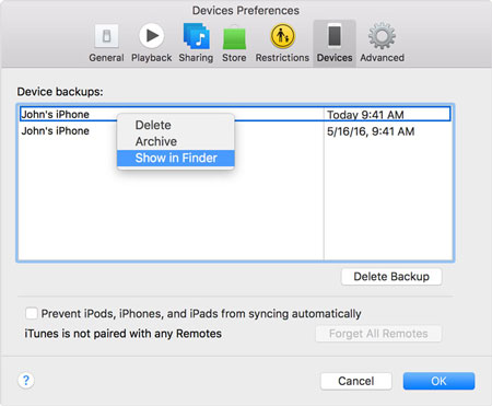 find itunes backup files