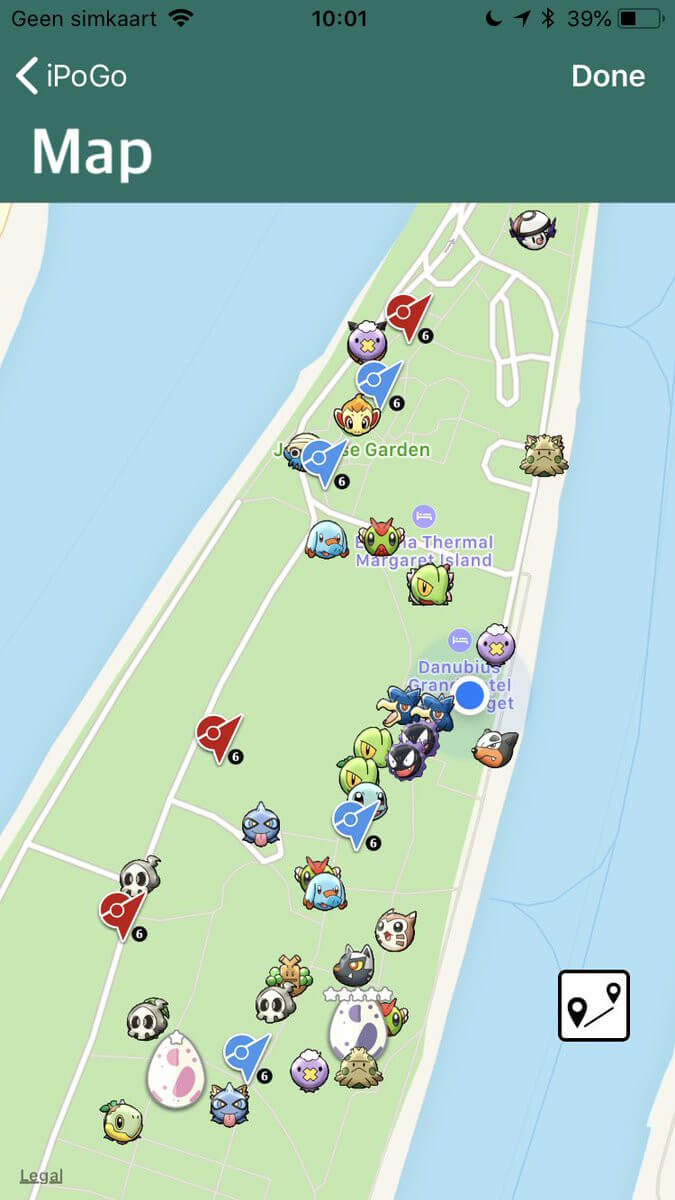 iPogo Map showing different Pokémon and where you can get them
