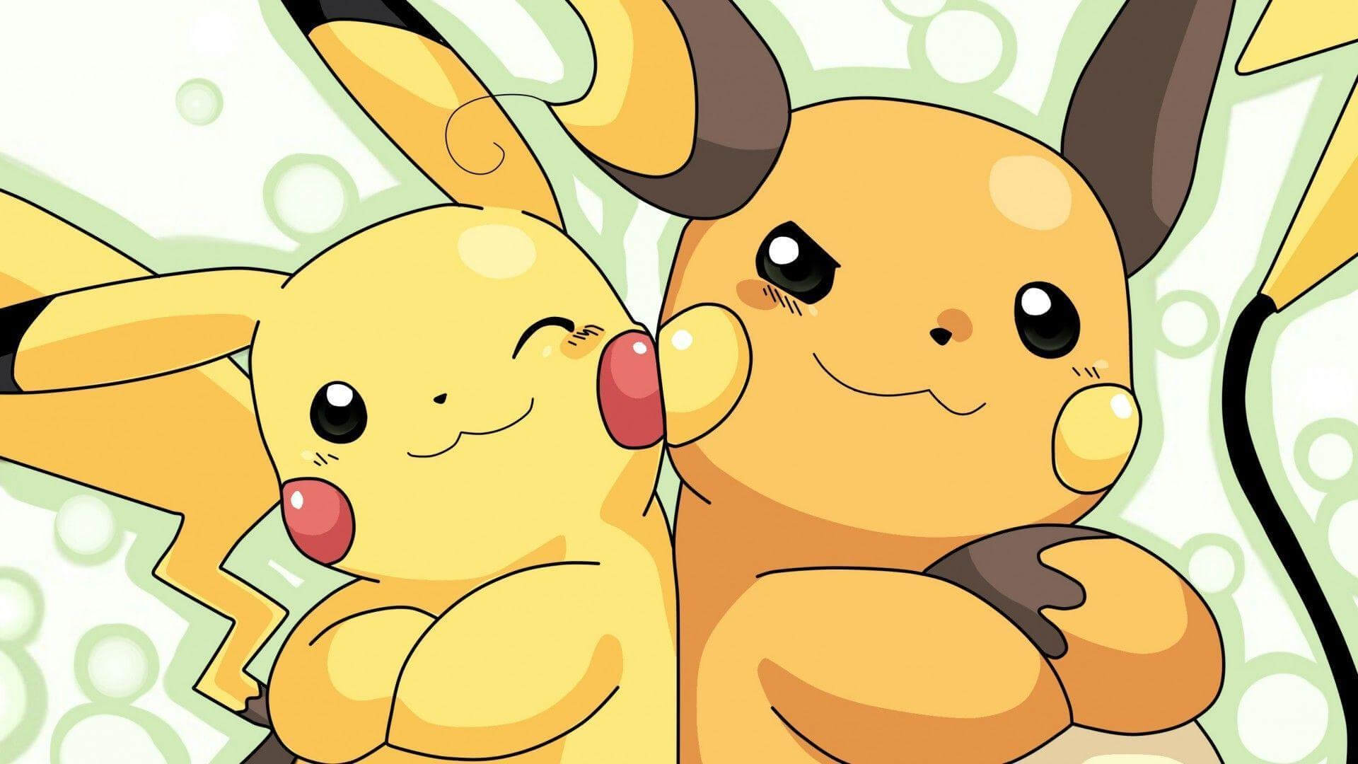 Pikachu (left) evolves to Raichu (right)