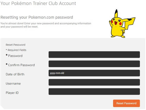 reset pokemon trainer account