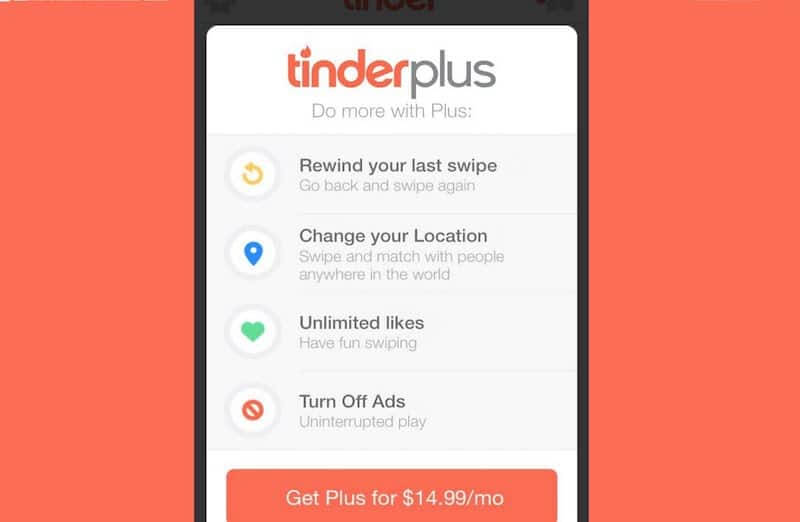 A screenshot of Tinder Plus version