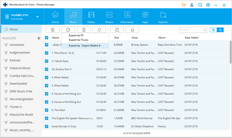 transfer music from android to android-click on the “Export” button