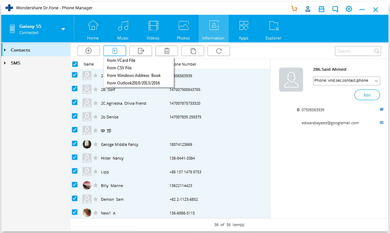 export contacts from android-select the desired contacts