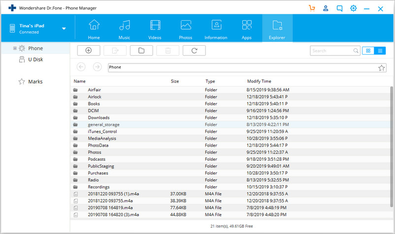 Dr.Fone file explorer