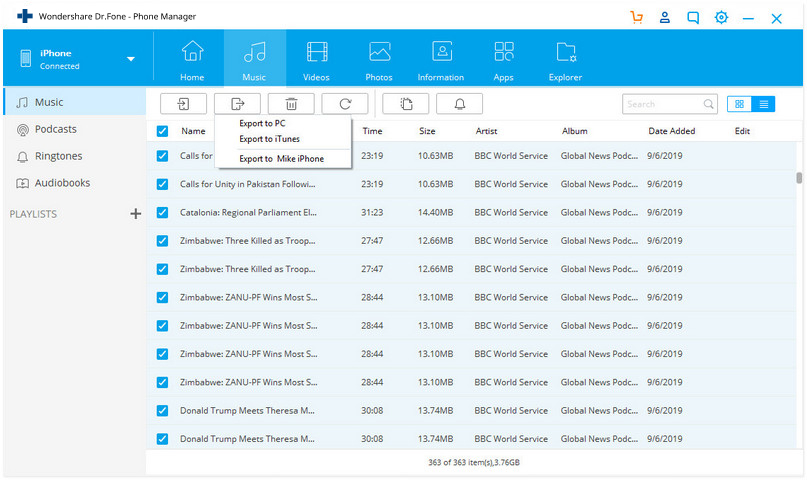 Transfer Music from iPod to iPad with Dr.Fone - step 3