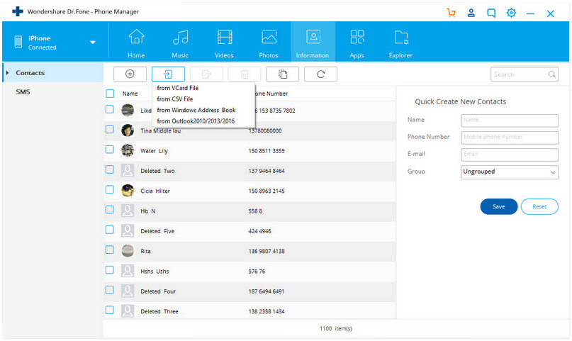 manage iphone contacts and messages
