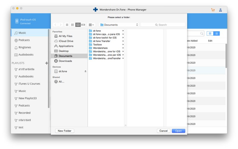 Transfer Music from Mac to iPod with Dr.Fone - Phone Manager (iOS)-select the location