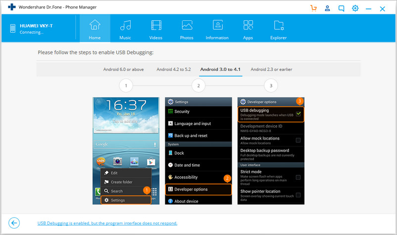 Enable USB Debug on Android 3.0-4.1