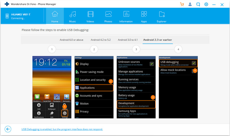 Enable USB Debug on Android 2.0-2.3